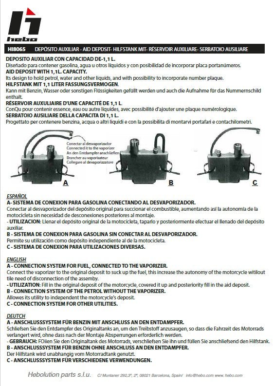 Deposito Auxiliar Gasolina 1.000Cc - Hebo