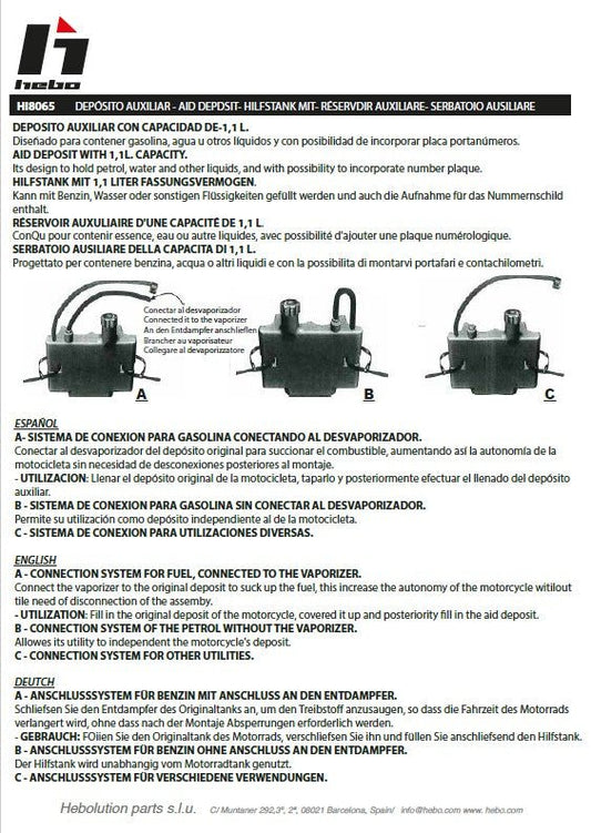 Deposito Auxiliar Gasolina 1.000Cc - Hebo